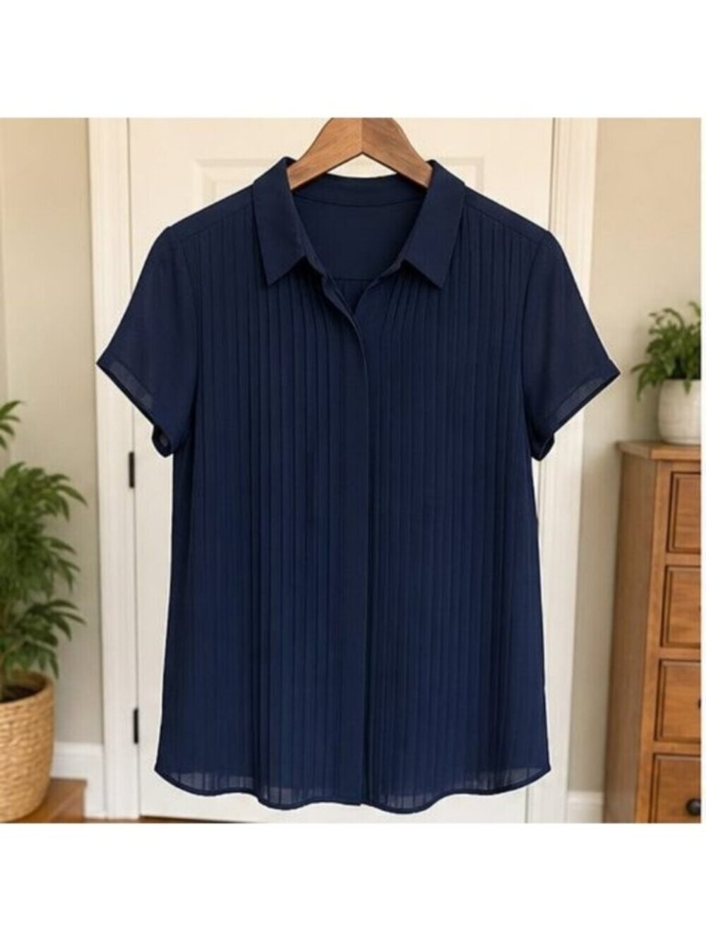 Navy Pleated Blouse